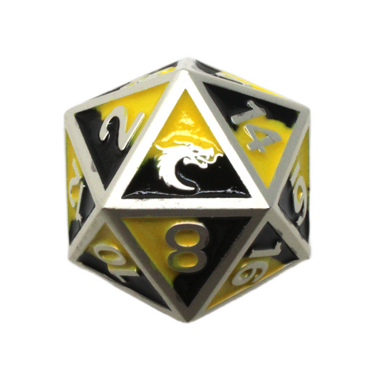 Old School 7 Piece DnD RPG Metal Dice Set: Dragon Forged - Platinum Black & Yellow
