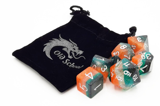 Old School 7 Piece DnD RPG Dice Set: Gradients - Oh Clementine!