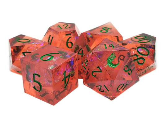 Old School Dice: Sharp Edged 7-Piece Dice Set - Exploding Pumpkins