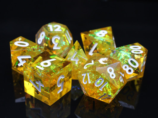 Old School Dice: Sharp Edged 7-Piece Dice Set - Lemon Tree
