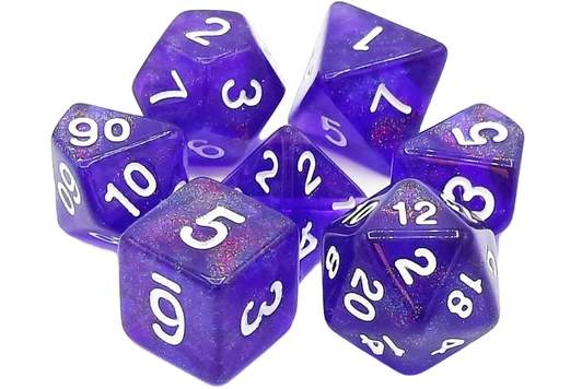Old School 7 Piece DnD RPG Dice Set: Galaxy - Purple Shimmer