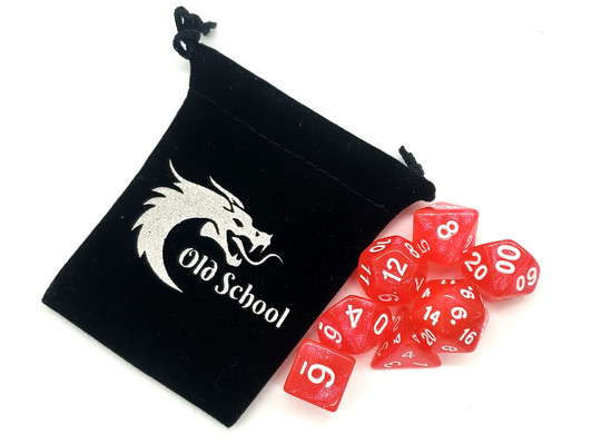 Old School 7 Piece DnD RPG Dice Set: Galaxy - Light Red Shimmer