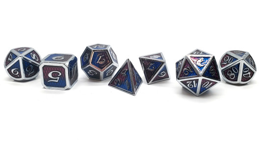 Old School 7 Piece DnD RPG Metal Dice Set: Dragon Scale - Purple & Blue