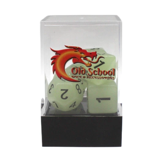 Old School Dice 7-Piece RPG Dice Set: Glow Dice - Grey