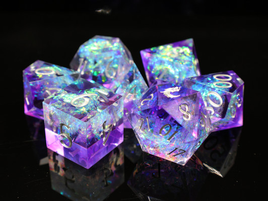 Old School Dice: Sharp Edged 7-Piece Dice Set - Burst of Purple