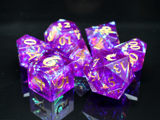 Old School Dice: Sharp Edged 7-Piece Dice Set - Amethyst Blast