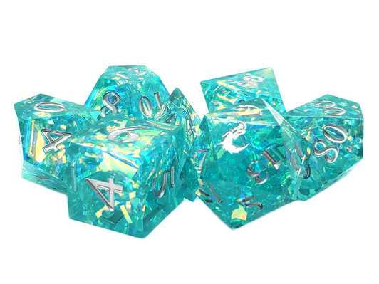 Old School Dice: Sharp Edged 7-Piece Dice Set - Jade Blast