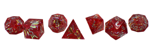 Old School Dice: Sharp Edged 7-Piece Dice Set - Red Ruby Blast