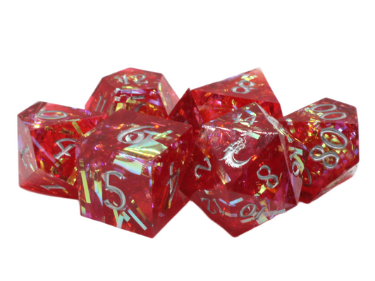 Old School Dice: Sharp Edged 7-Piece Dice Set - Red Ruby Blast