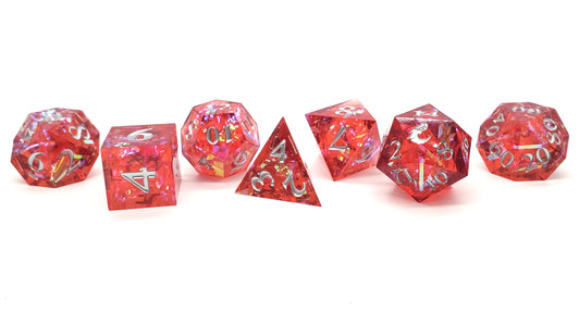 Old School Dice: Sharp Edged 7-Piece Dice Set - Red Ruby Blast