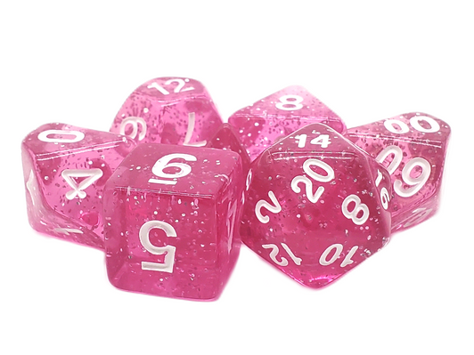 Old School 7 Piece DnD RPG Dice Set: Sparkle - Translucent Pink