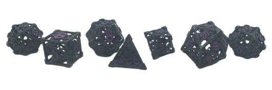Old School Dice: Hollow Metal 7-Piece Set - Dragon - Black w/ Purple