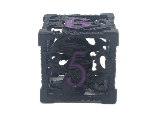 Old School Dice: Hollow Metal 7-Piece Set - Dragon - Black w/ Purple