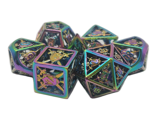 Old School Dice: Hollow Metal 7-Piece Set - Sword & Shield - Spectral