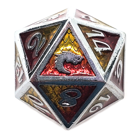 Old School 7 Piece DnD RPG Metal Dice Set: Dragon Scale - Yellow & Red