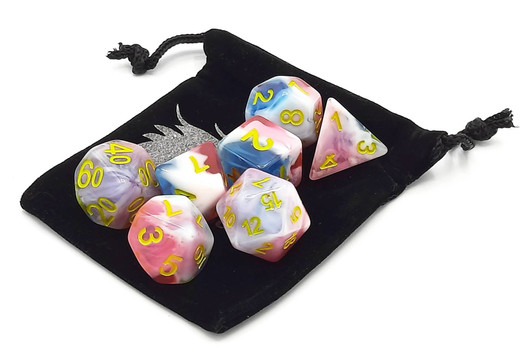 Old School 7 Piece DnD RPG Dice Set: Gradients - Winter's Rose