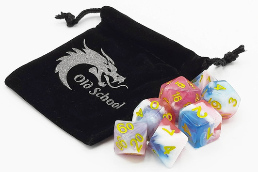 Old School 7 Piece DnD RPG Dice Set: Gradients - Winter's Rose