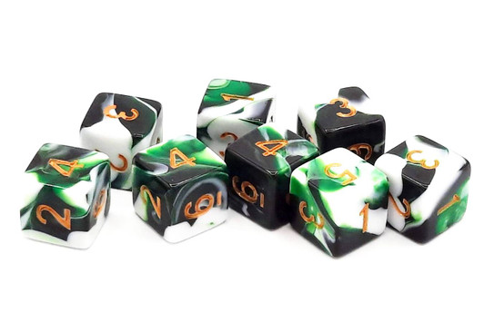 Old School Dice: D6 8-Piece Dice Set - Vorpal - Green & White w/ Gold