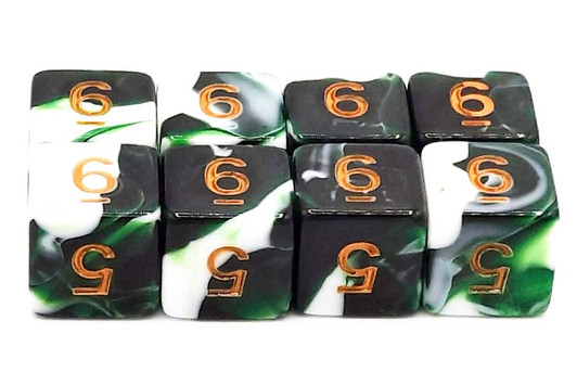 Old School Dice: D6 8-Piece Dice Set - Vorpal - Green & White w/ Gold
