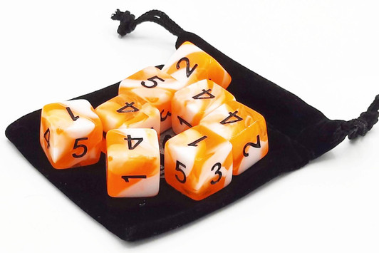 Old School Dice: D6 8-Piece Dice Set - Vorpal - Orange & White w/ Black