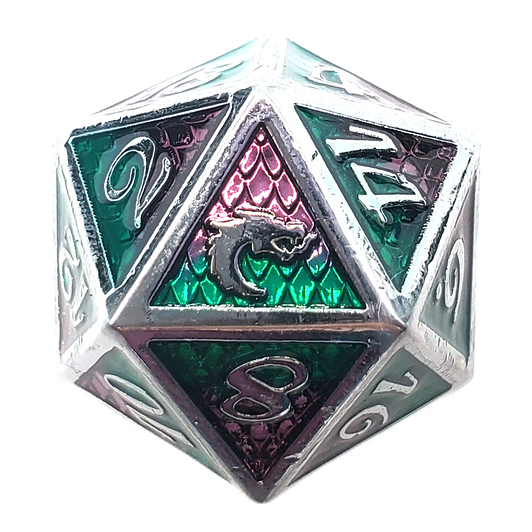 Old School DnD RPG Metal D20: Dragon Scale - Purple & Green