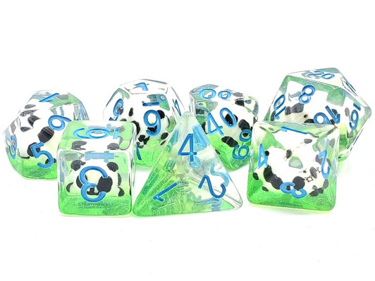 Old School 7 Piece DnD RPG Dice Set: Animal Kingdom - Panda Party - New