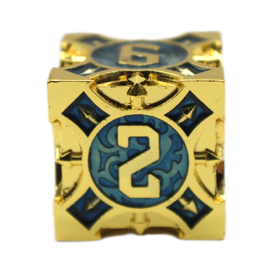 Old School 7 Piece DnD RPG Metal Dice Set: Gnome Forged - Gold w/ Blue