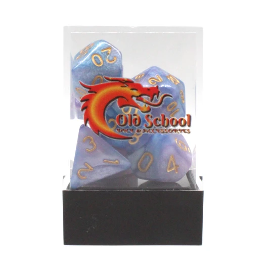Old School Dice 7-Piece RPG Dice Set: Vorpal - Lilac & Light Blue with Gold