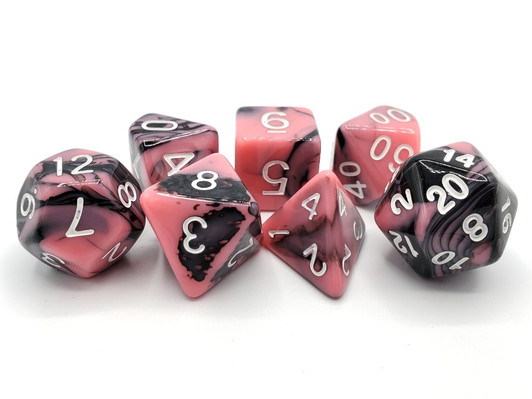 Old School 7 Piece DnD RPG Dice Set: Vorpal - Pink & Black