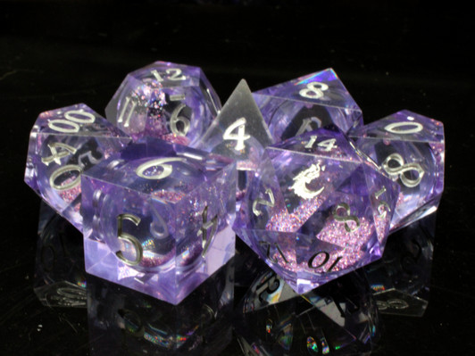 Old School Dice: Sharp Edged 7-Piece Dice Set - Liquid Infused - Amethyst Fury