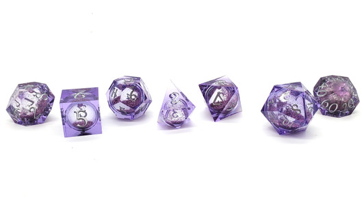 Old School Dice: Sharp Edged 7-Piece Dice Set - Liquid Infused - Amethyst Fury