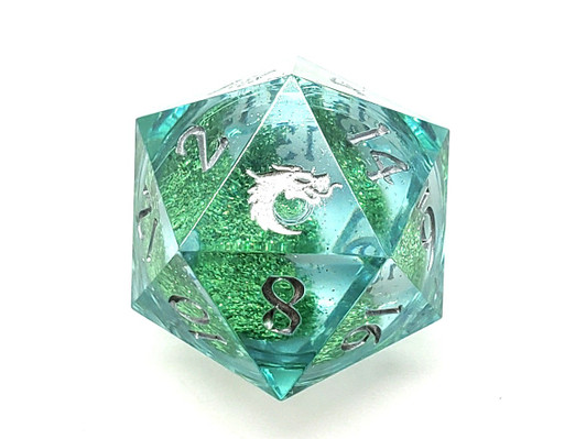 Old School Dice: Sharp Edged 7-Piece Dice Set - Liquid infused - Emerald Fury