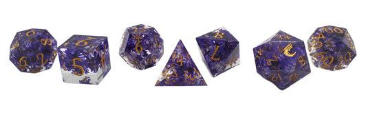Old School Dice: Sharp Edged 7-Piece Dice Set - Purple Flower