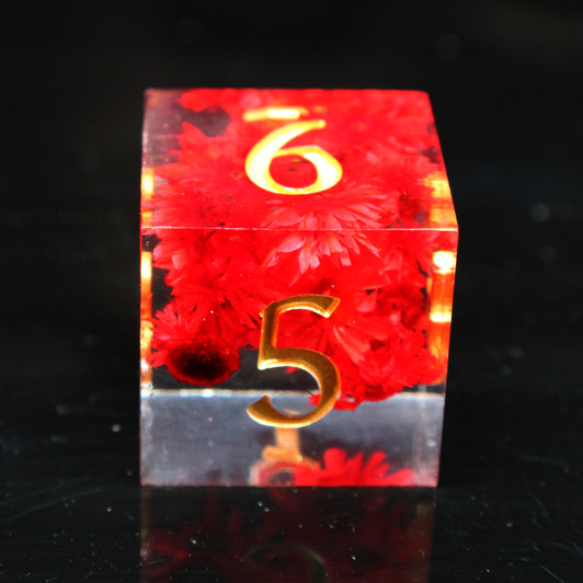 Old School Dice: Sharp Edged 7-Piece Dice Set - Red Flower