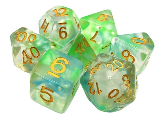 Old School 7 Piece DnD RPG Dice Set: Odyssey - Blue & Green