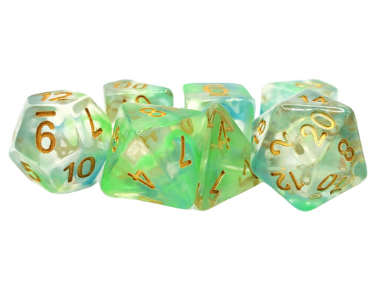 Old School 7 Piece DnD RPG Dice Set: Odyssey - Blue & Green