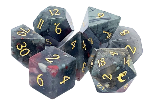 Old School Dice: Gemstone 7-Piece Set - Bloodstone