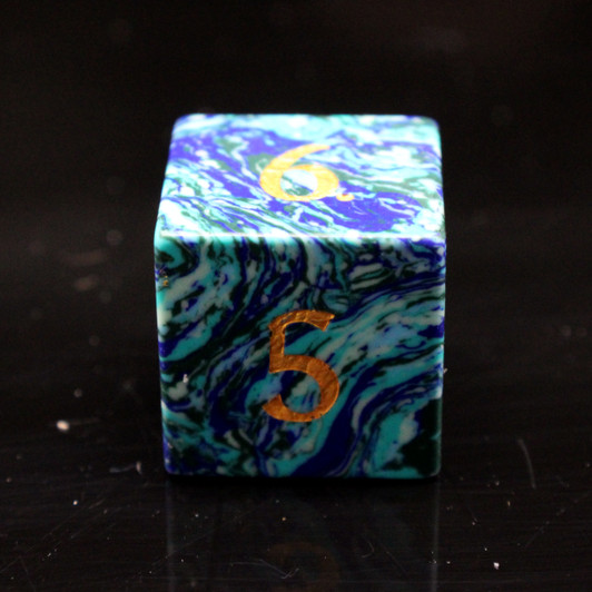 Old School Dice: Gemstone 7-Piece Set - Turquoise - Striped Blue w/ Gold