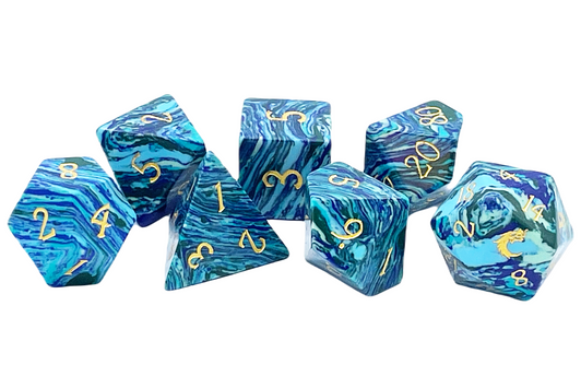 Old School Dice: Gemstone 7-Piece Set - Turquoise - Striped Blue w/ Gold
