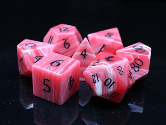 Old School Dice: Gemstone 7-Piece Set - Striped Red Rose Agate