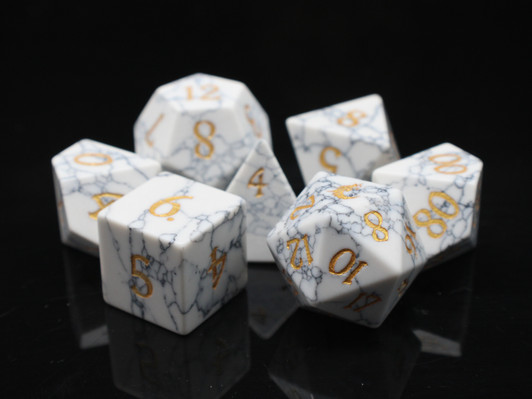 Old School Dice: Gemstone 7-Piece Set - Turquoise - White w/ Gold