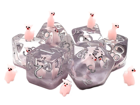 Old School 7 Piece DnD RPG Dice Set: Animal Kingdom - Pink Alpaca