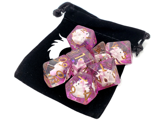 Old School 7 Piece DnD RPG Dice Set: Animal Kingdom - Pink Unicorn