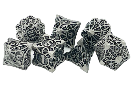 Old School 7 Piece DnD RPG Metal Dice Set: Gnome Forged - Ancient Silver