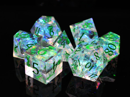 Old School Dice: Sharp Edged 7-Piece Dice Set - Green Ice