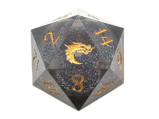 Old School Dice: Sharp Edged 22mm D20 - Liquid Infused - Obsidian Fury
