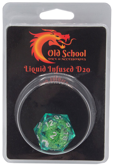 Old School Dice: Sharp Edged 22mm D20 - Liquid Infused - Emerald Fury