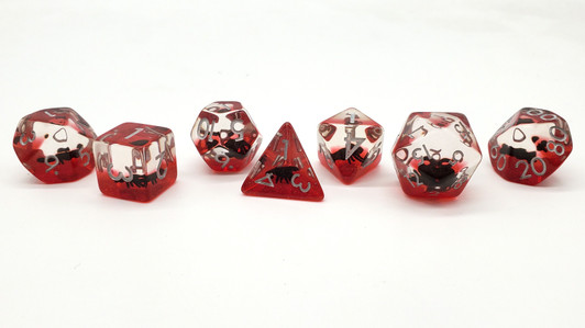 Old School 7 Piece DnD RPG Dice Set: Animal Kingdom - Scorpion - Black w/ Red