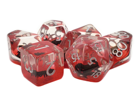 Old School 7 Piece DnD RPG Dice Set: Animal Kingdom - Scorpion - Black w/ Red
