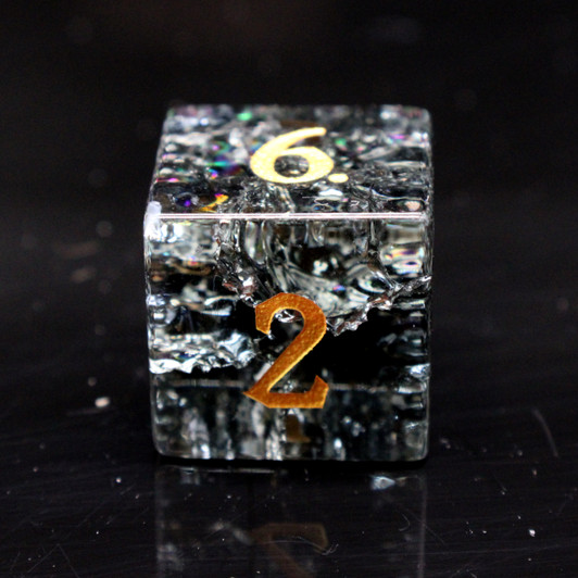 Old School Dice: Gemstone 7-Piece Set - Blast Glass - Obsidian w/ Gold